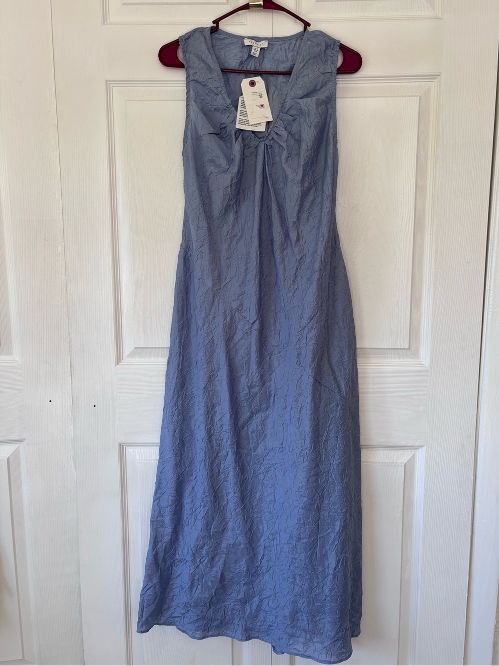 Topshop Blue Crinkle Textured Sleeveless Maxi Dress US 8 NWT